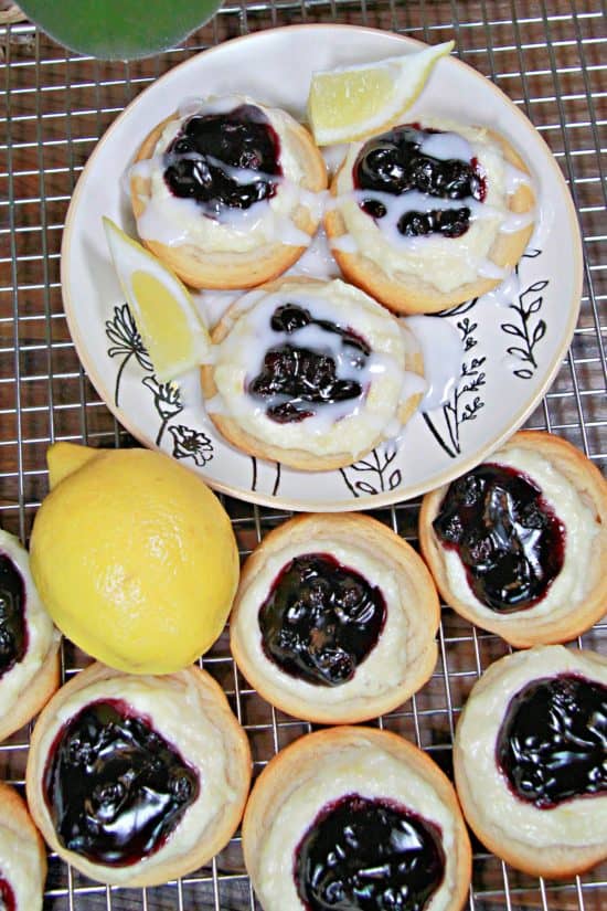 Drizzle over a 3-inch pastry made with cream cheese and berry pie filling.
