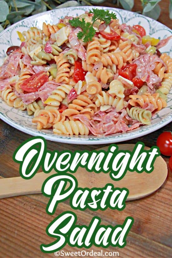 Overnight Pasta Salad is a side dish bursting with flavor that's easy to make ahead of time.