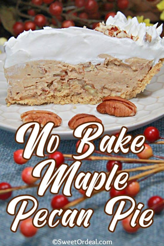 No Bake Maple Pecan Pie has warm notes of brown sugar and cinnamon with a light topping.