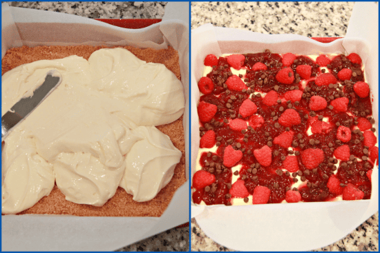 Chocolate Raspberry Cheesecake Bars is an easy layered dessert, perfectly portable and sliceable. 