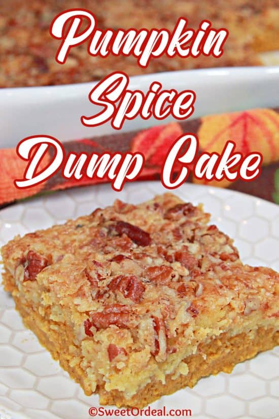Crunchy pecans topping a buttery cake layer over a smooth and creamy pumpkin-pie layer.