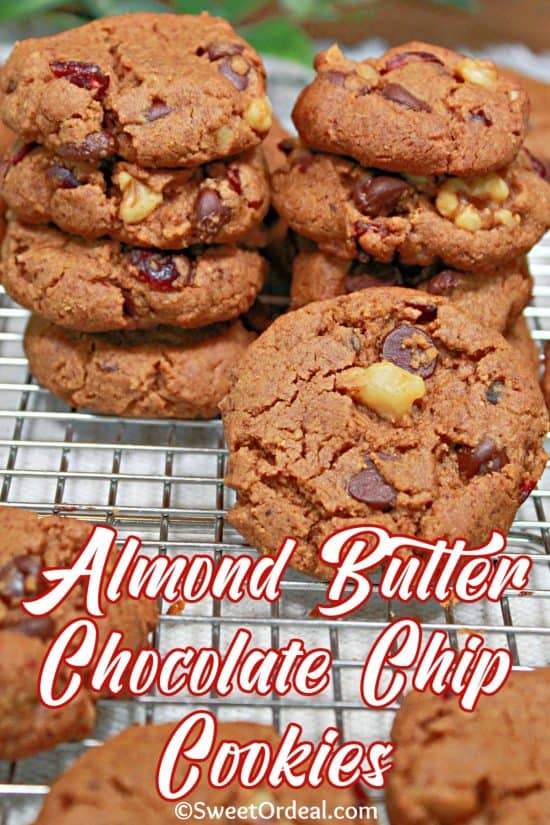 Almond Butter Chocolate Chip Cookies are flourless, tasty, deliciously chewy, and easy to make.