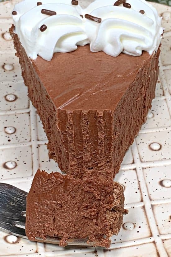 No Bake Chocolate Truffle Pie has a smooth and creamy center on a crunchy chocolate or pecan pie crust.