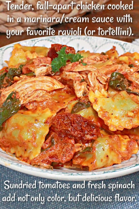 Slow Cooker Chicken Ravioli is a hearty, delicious meal your whole family will love.