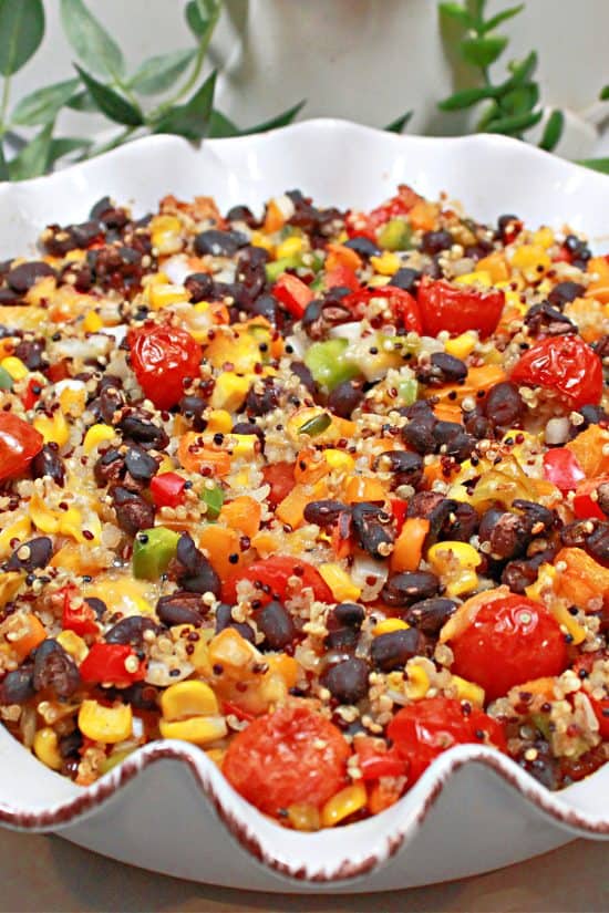 Cheesy goodness holds together all the veggies and protein in this dish.