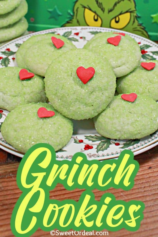 Grinch Cookies are buttery, soft and chewy; perfect holiday treats.