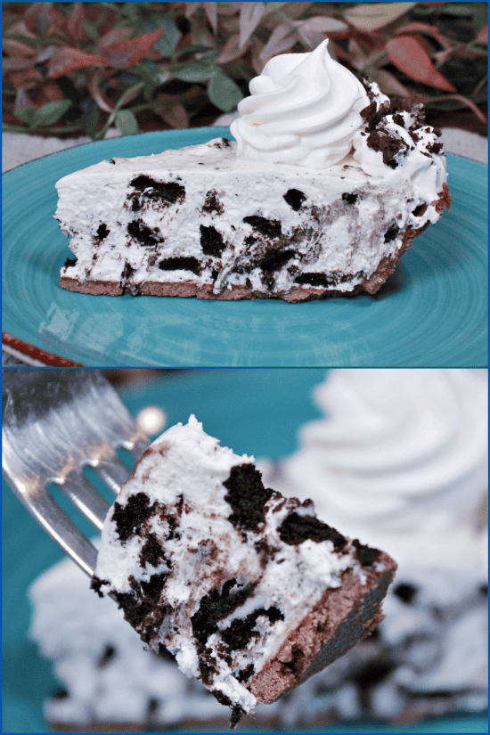 Crushed Oreo cookies flavor the cream filling of cream cheese and whipped topping.