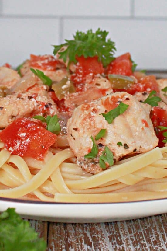 A quick and easy dinner ready in about 20 minutes using tender meat, canned tomatoes, and simple spices.