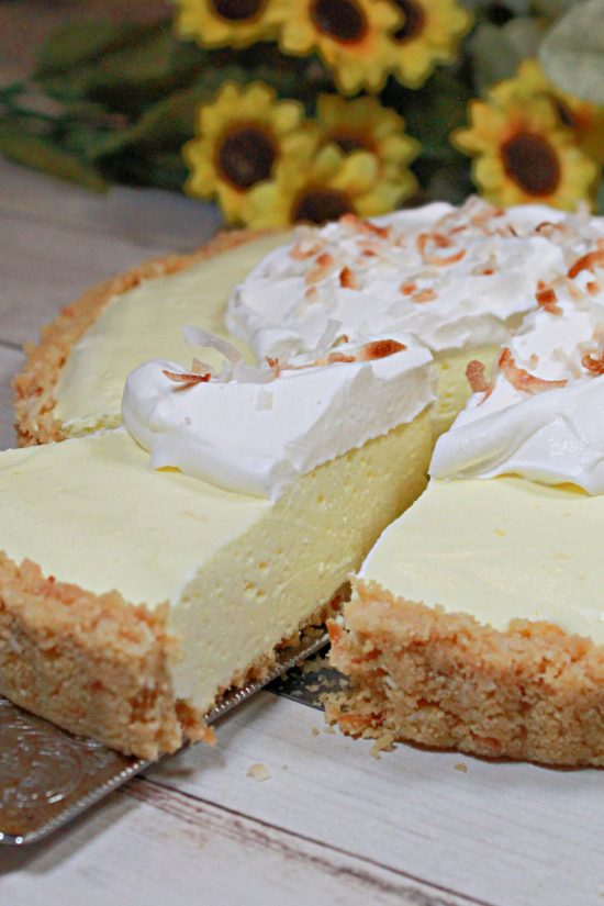 A chilled, light, and airy dessert made in a tart pan or pie plate that's flavored with lemony gelatin and a buttery crust.