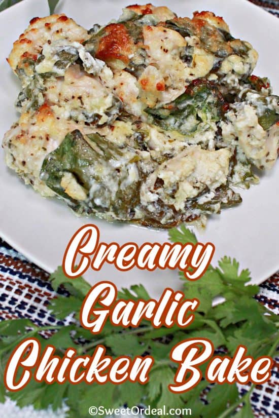 Creamy Garlic Chicken Bake is loaded with flavor, easy to make, and makes for some great leftovers.