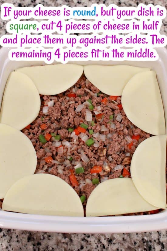 Philly Cheesesteak Egg Bake is topped with provolone cheese for a deliciously melty experience.