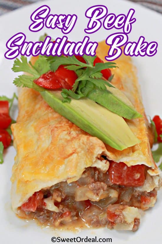 Fresh avocado and diced tomatoes top this classic Mexican dish filled with a perfectly seasoned beef mixture, lots of cheese, and a creamy sauce.