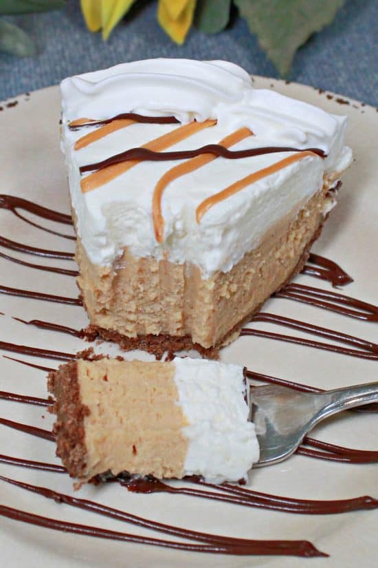 A chocolate pie crust nestles the creamy dessert made with PB, whipped cream, and marshmallow creme.