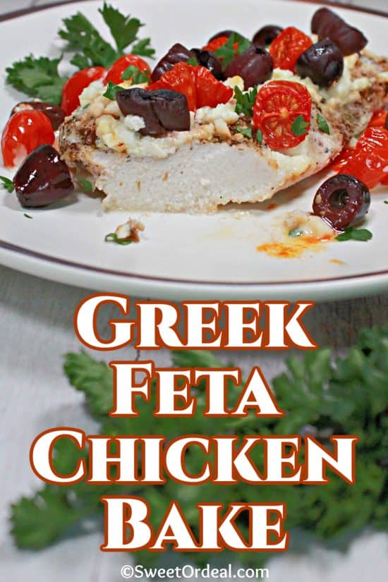 Greek Feta Chicken Bake is an uncomplicated meal sporting bold flavors of olives and feta cheese.