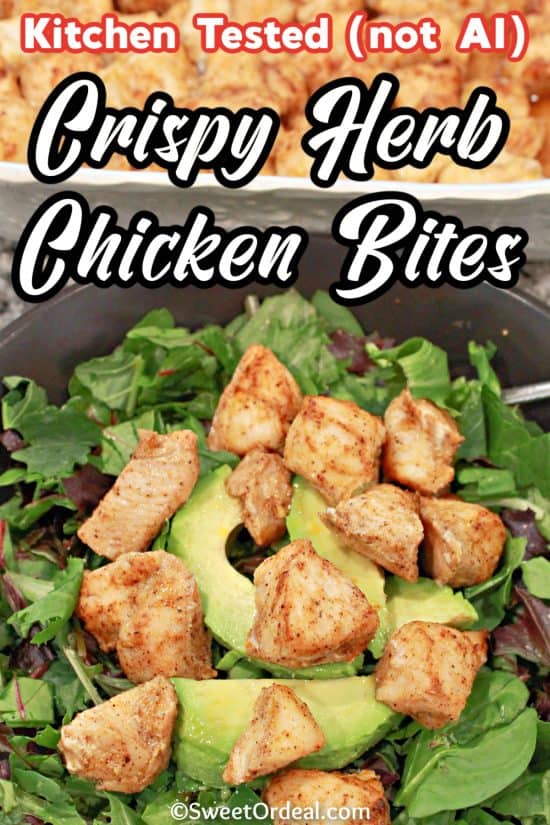Crispy Herb Chicken Bites are kid friendly and adult approved, low carb, high protein, and really tasty.