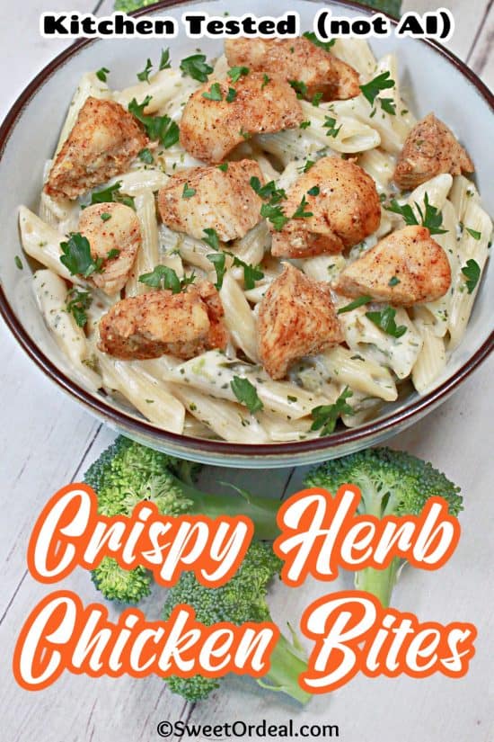Crispy Herb Chicken Bites are quick and easy, really versatile, and perfect for picky eaters.