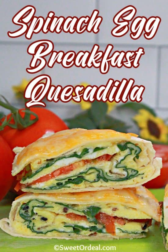 Folded in half, this delicious meal shows pretty layers of fresh veggies, cheese, and tender eggs.