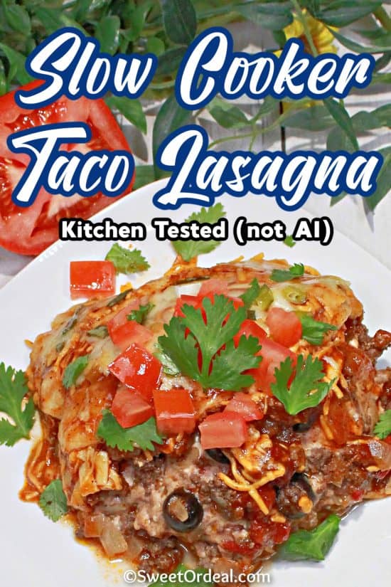 Slow Cooker Taco Lasagna makes a large batch, uses simple pantry items, and is customizable to make everyone happy.