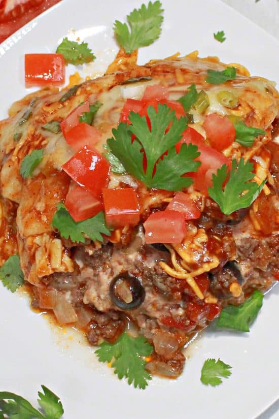 A layered Mexican dish loaded with flavor everyone loves.
