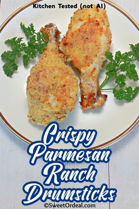 Crispy Parmesan Ranch Drumsticks have a flavorful coating while keeping the chicken juicy on the inside.