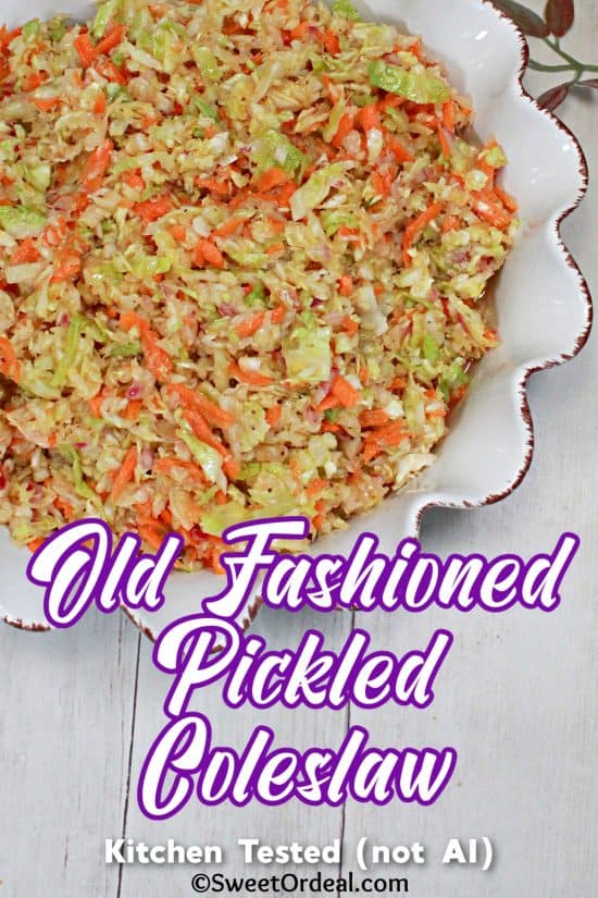 Old Fashioned Pickled Coleslaw is the perfect make-ahead side dish for BBQs, potlucks, and church picnics.