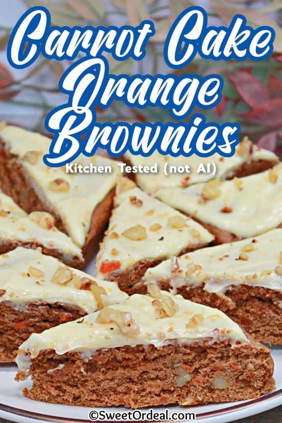 Carrot Cake Orange Brownies have toasted nuts and a creamy orange-infused cream cheese frosting.