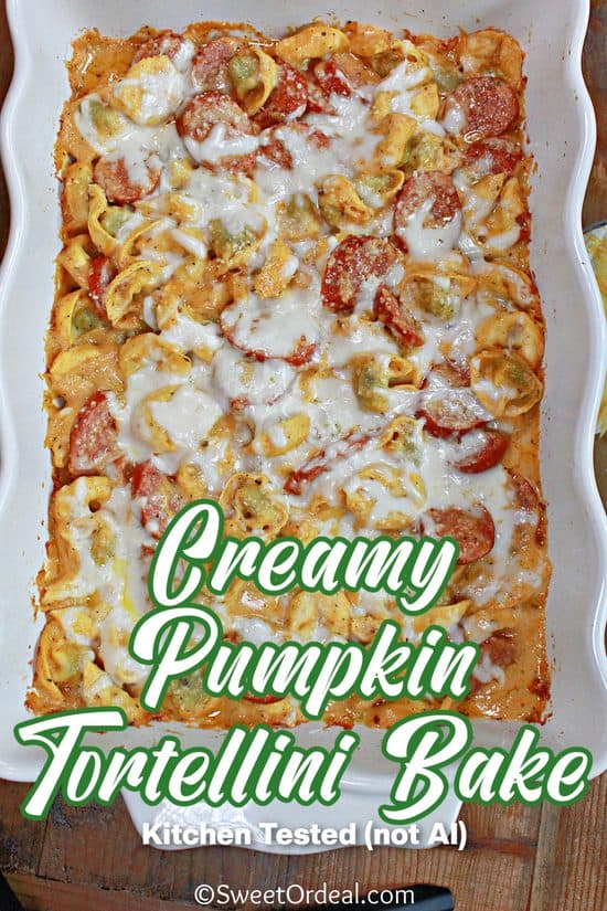 Creamy Pumpkin Tortellini Bake has a hint of pumpkin in the Alfredo sauce for a delicious sweet-savory flavor that works.