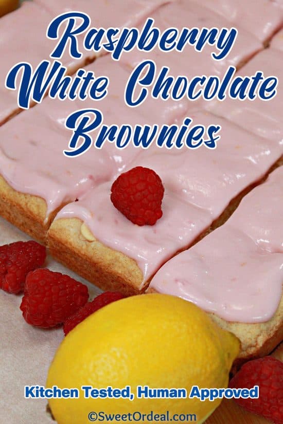 Raspberry White Chocolate Brownies are studded with white chocolate chips and topped with a creamy raspberry infused cream cheese frosting.